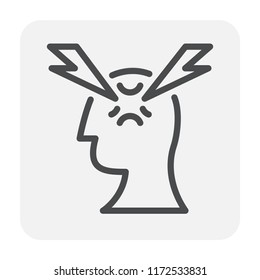 Stress and pressure in head icon design, editable stroke.