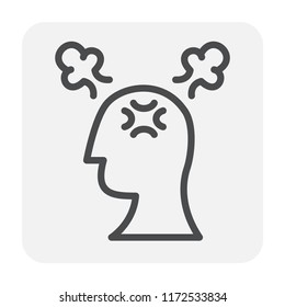 Stress and pressure in head icon design, editable stroke.