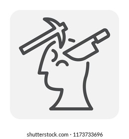 Stress and pressure in head icon design, editable stroke.