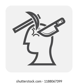Stress and pressure in head icon design, black and outline.