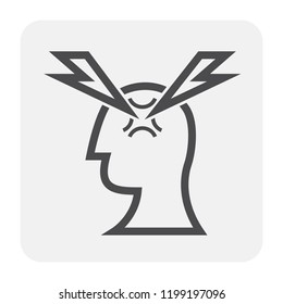 Stress and pressure in head icon design, black and outline.