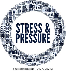 Stress and Pressure word cloud conceptual design isolated on white background.