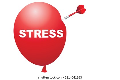 Stress. A red balloon with a dart and a needle ready to explode. The concept of stress and mental health. White background. copy space. Vector illustration