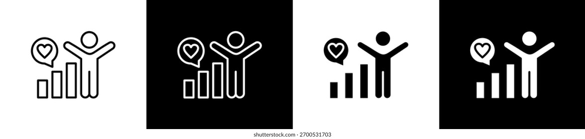 Stress Reduction icon set in line and glyph style on black and white background