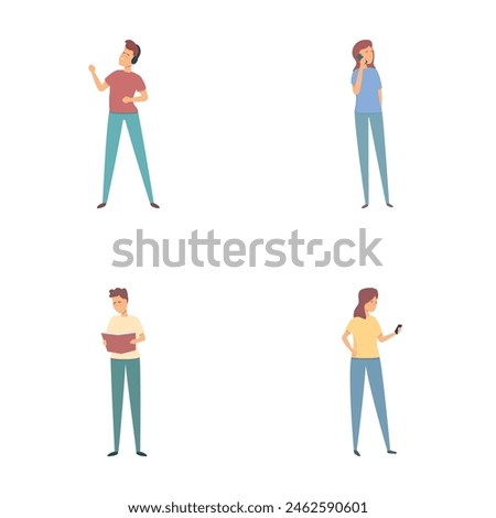 Stress reduction icons set cartoon vector. People deal with stress differently. Hobby, pastime