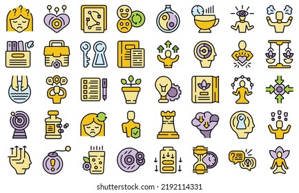 Stress reduction icons set outline vector. Anger balance. Calm control