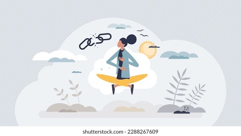 Stress reduction techniques for inner calm or relaxation tiny person concept. Be happy with anxiety and anxious management with peace control and correct breathing vector illustration. Therapy result