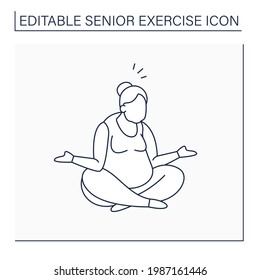 Stress reliever line icon. Yoga exercises. Low stress level. Control emotions. Avoid stressful situations. Healthy lifestyle.Senior exercise concept. Isolated vector illustration. Editable stroke