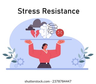 Stress resistance. Emotional balance and stress resilience skill. Mindfulness practice and work-life balance. Self-care and mental health awareness. Flat vector illustration