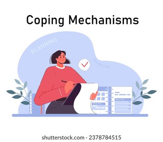 Stress resistance. Emotional balance and stress resilience skill. Mindfulness practice and work-life balance. Self-care and mental health awareness. Flat vector illustration