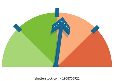 Escala de esfuerzo con flecha al estilo de caricatura aislada en fondo blanco. Ilustración vectorial para demostrar el aumento de la ira y el nivel de estrés y frustración. Problemas en el trabajo, agotamiento.