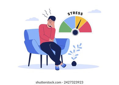 Stress scale test expression with high level tension, depression. Vector flat illustration