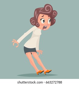 Stress Shock Emotion Fear Horror Depression  Female Businesswoman Character Icon Retro Vintage Cartoon Design Vector Illustration