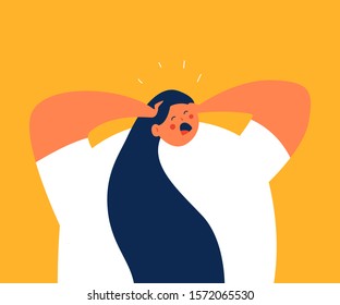 Stress vector concept illustration with cute girl character isolated on background.