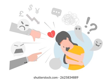 stress woman have headache,vector illustration in mental health concept 

