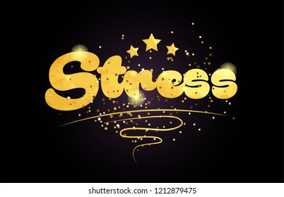 stress word with star and golden color suitable for card icon or typography logo design
