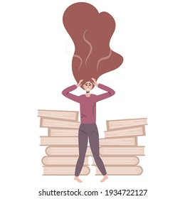 Stress at work. Burnout and fatigue from paperwork and problems. The employee grabs his head from a lot of unresolved cases .vector illustration in a flat linear style.