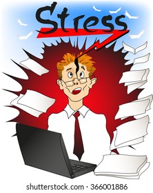 Stress at Work. Stress hit to the head clerk