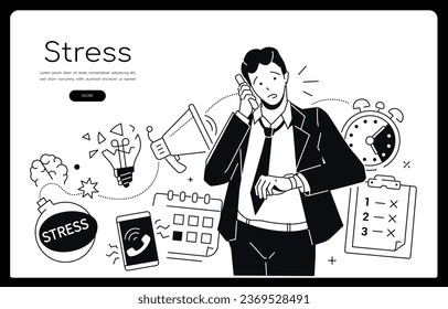 Estrés en el trabajo - Banner de estilo moderno de diseño de línea