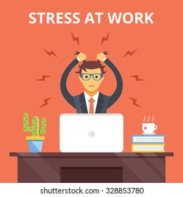 Stress at work. Stress situation concept. Man tearing his hair out. Modern flat design concepts for web banners, web sites, printed materials, infographics. Creative vector illustration