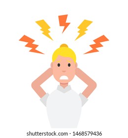 Stress at work. Stress situation concept. Tired woman. Vector illustration.