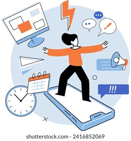 Stress at work vector illustration. Chronic stress and fatigue can lead to burnout, negatively impacting both physical and mental health Seeking professional help and implementing stress management