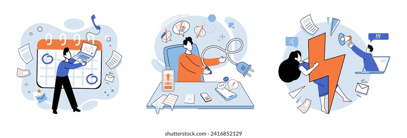 Stress at work vector illustration. The fear failure and constant pressure can increase stress levels and hinder professional success Engaging in overtime work without proper rest can exacerbate