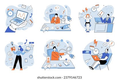 Stress am Arbeitsplatz, Vektorgrafik. Die Stress am Arbeitsplatz-Metapher veranschaulicht schwere Belastung und emotionale Belastung in professionellen Umgebungen Überarbeit und überlasteter Zeitplan kann dazu führen, dass
