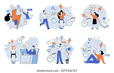 Stress at work vector illustration. Worries and professional challenges can contribute to feelings sadness and stress A stressed worker may experience range negative emotions, including frustration
