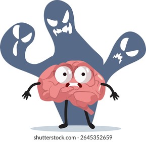
Estressado Ansioso Cérebro Tendo Pesadelos Vetor Personagem de Desenho Animado. Mente de um paciente com distúrbios, fobias ou episódios neuróticos