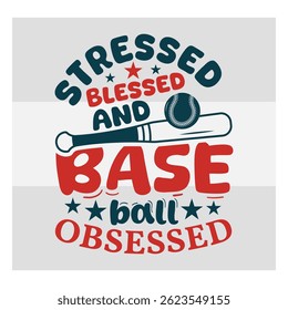 Estressado Abençoado E Beisebol Obcecado, Esportes, Baseball T-shirt Design, Amante De Beisebol, 