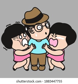 Stressed Boy Confused To Deal With His Girlfriend's Or Wife's Mood Swings Concept Card Character illustration