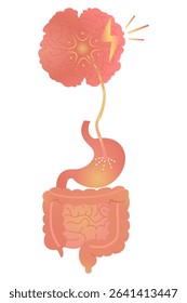 Stressed Brain and Gut Connection Illustration – Nerve Link Causing Acid Reflux and Intestinal Toxicity