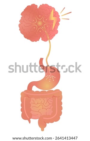 Stressed Brain and Gut Connection Illustration – Nerve Link Causing Acid Reflux and Intestinal Toxicity