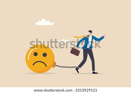 Stressed burden, anxiety or negative thinking, anger or emotional causing problem, mental health or depression, overworked or overwhelmed concept, depressed businessman chain with sad face burden.
