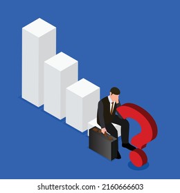 Stressed businessman caused by downtrend economy isometric 3d vector illustration concept for banner, website, illustration, landing page, flyer, etc.