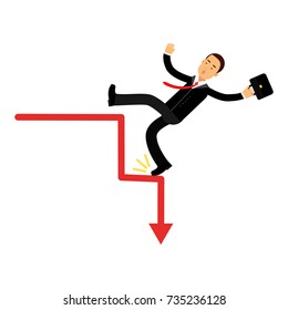 Stressed businessman character falling down of career ladder, business and financial failure, economic crisis vector Illustration