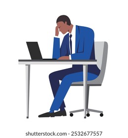 Stressed Businessman at Desk Vector | Workplace Fatigue and Job Pressure Illustration