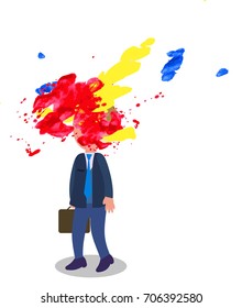 Stressed businessman with exploded head, concept vector illustration