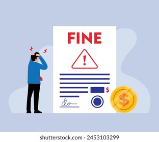 stressed businessman getting a fine ticket flat vector illustration