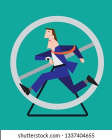 Stressed businessman running late on hamster wheel