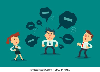 Stressed businessman spread negative thoughts to his colleague. toxic people business concept.