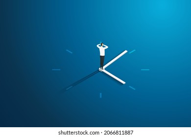 Stressed businessman staring at a clock on the floor From the stress and pressure of time management with limited business deadlines.  isometric vector illustration.