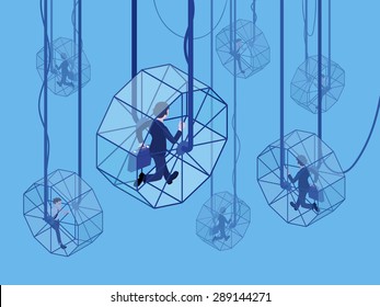 Stressed businessmans running in the rat wheels. Conceptual illustration suitable for advertising and promotion