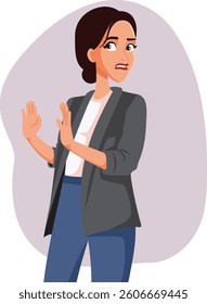 
Stressed Businesswoman Making a Refusal Backing up Gesture Vector Cartoon. Corporate worker denying and being offended by a dishonest proposal  