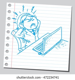 Stressed businesswoman working on computer