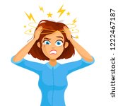 Stressed cartoon business woman in Office Work Place. Stress at work. 