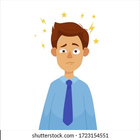 Stressed cartoon businessman in Office Work Place. Stress at work