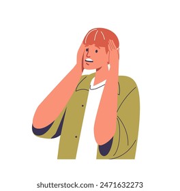 Stressed Character Holding Head With Both Hands, Showing Signs Of Anxiety And Worry Due To Grey Hair Appeared