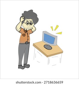 Stressed computer technician pulling hair at desk vector illustration